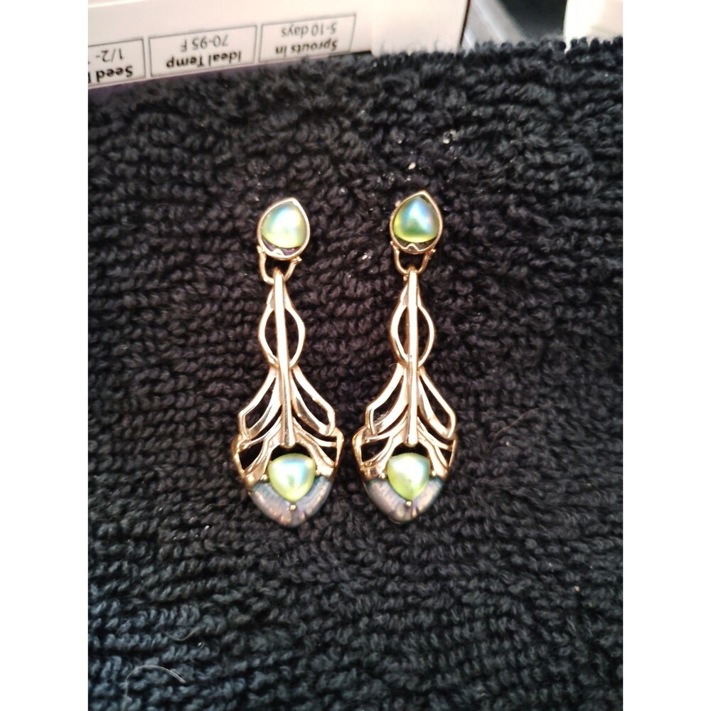 Retired Thomas Blackshear Peacock Blue Green Lavaliere Earrings